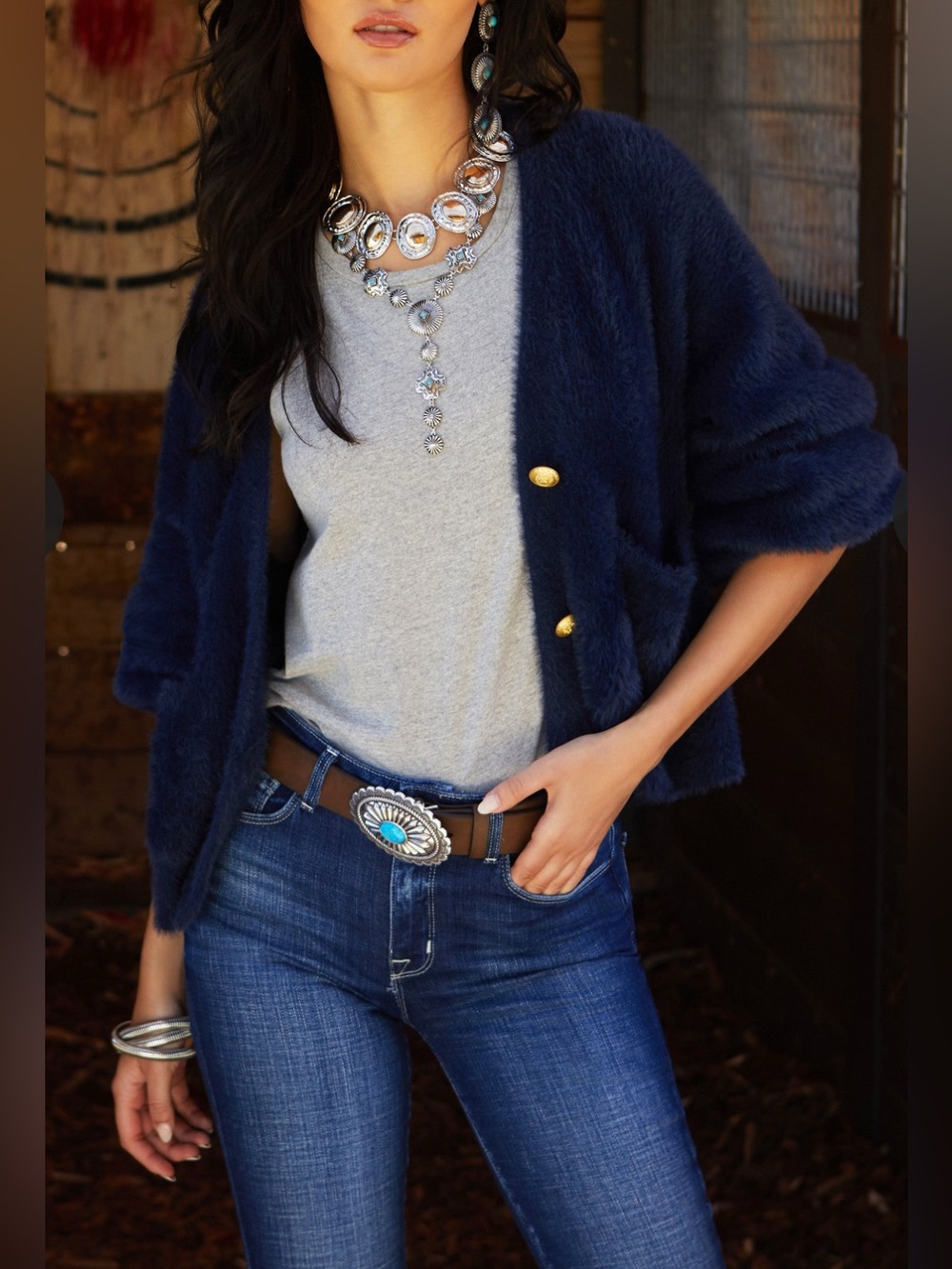 L’Agence Harriet fuzzy cardigan indigo NWT